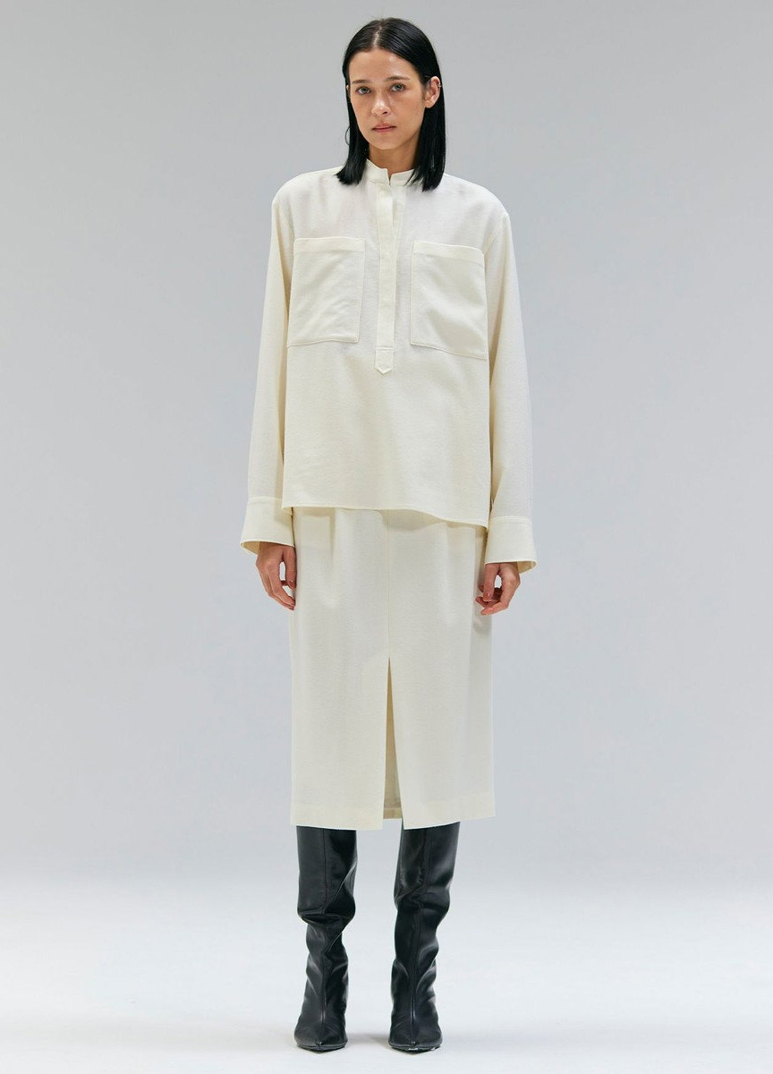 質感羊毛開領口袋襯衫